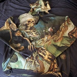 Dolls Kill Cursed Image Oversized Skeleton Artwork Graphic Hoodie